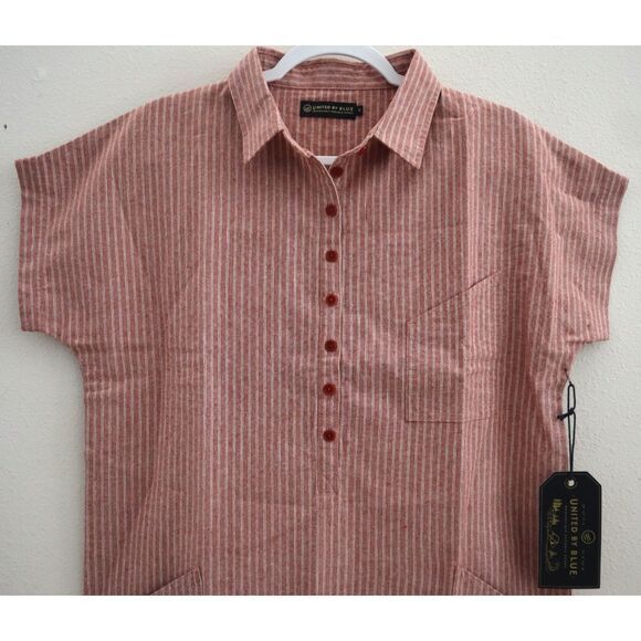 United by Blue Women Sz S Red Rock Railroad Striped Meadow Hemp Shirt Dress - Picture 4 of 10